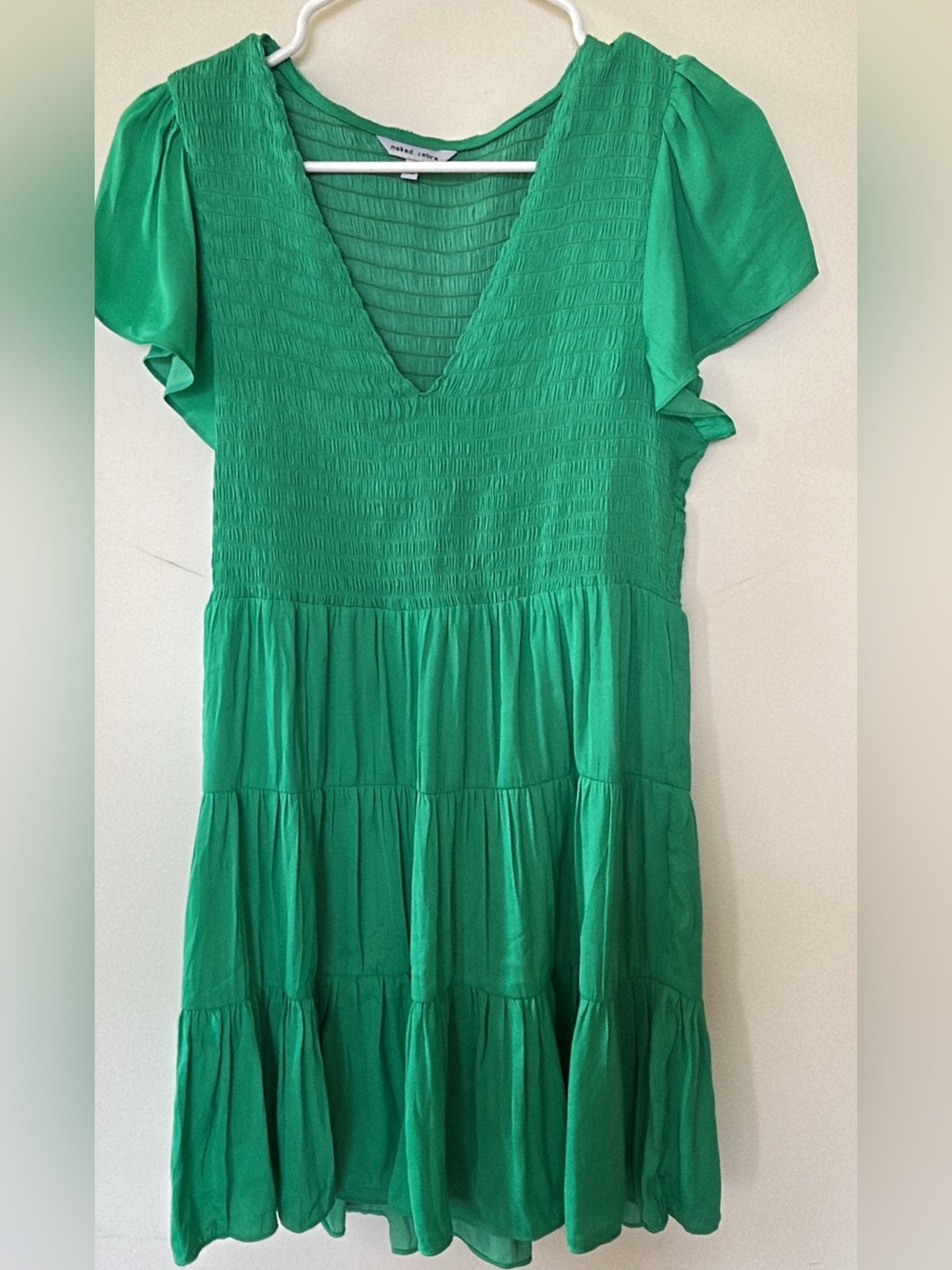 Naked Zebra Emerald Green Smocked Tiered V-Neck Dress